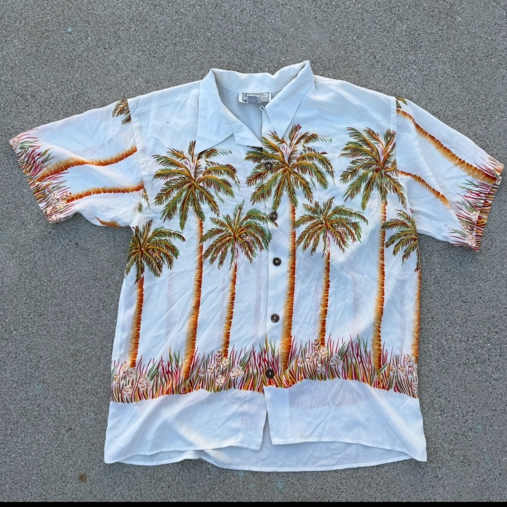 Avanti Silk Palm Tree Shirt Small vintage Hawaiian island luau men’s vacation